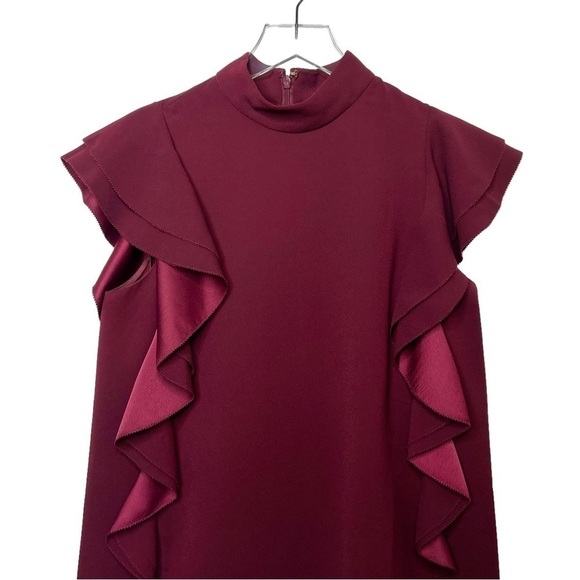 Kate Spade Burgundy Red Ruffle Cap Sleeve Women’s Shift Dress Sz 4 - Picture 5 of 12
